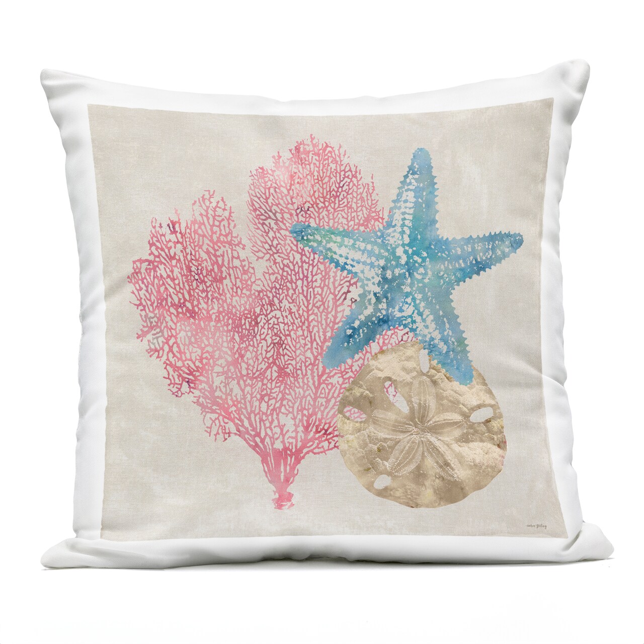 Stupell Industries Sea Life Trio on Beige Outdoor Printed Pillow design by Amber Sterling, 18 x 7 x 18